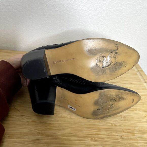 Rebecca Minkoff Boots Size 6.5 Black Leather Western Topstitch Zip Ankle Booties - Picture 10 of 13